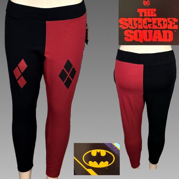Suicide Squad XL/1 Red/Black Harley Quinn DC Comics Diamond Accent Crop Leggings - Picture 1 of 6